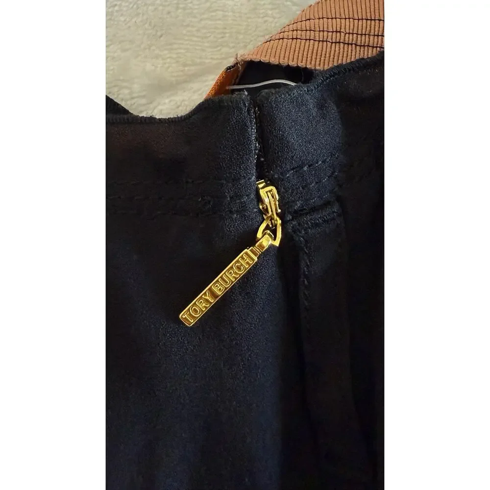 NWT Tory Burch Size 8 Georgina 100% Silk Black Pleated Knee Length Skirt $395